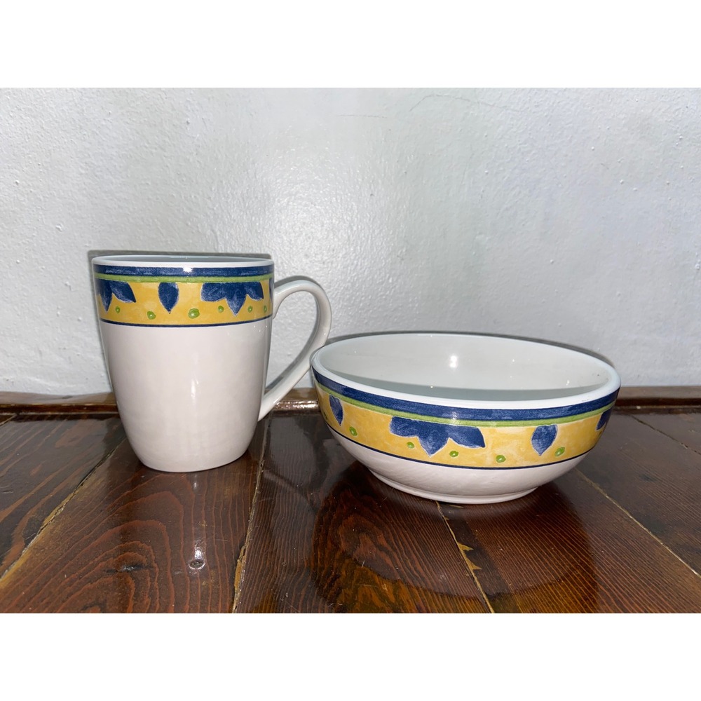 Discontinued Cuisinart Peony Stoneware Mug and Bowl Partial Set Yellow CDST-16PC